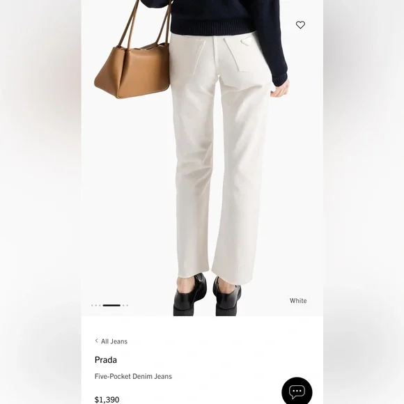 Prada White Jeans with Gold Triangle Logo - Picture 6 of 10